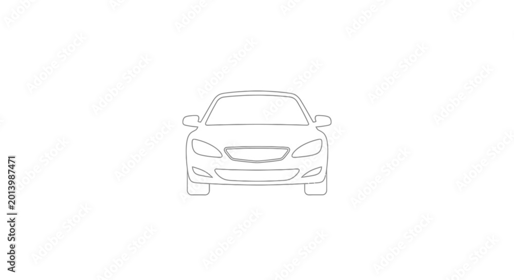 Obraz premium Front-facing outline illustration of a car on a stark white background for design purposes