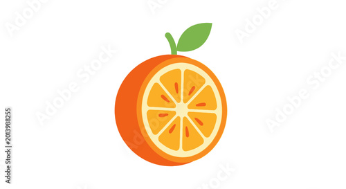 Vibrant illustration of a sliced orange, showcasing its juicy segments and fresh leaf