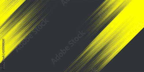 Foto Dynamic Yellow and Dark Grey Abstract Background with Diagonal Halftone Dots