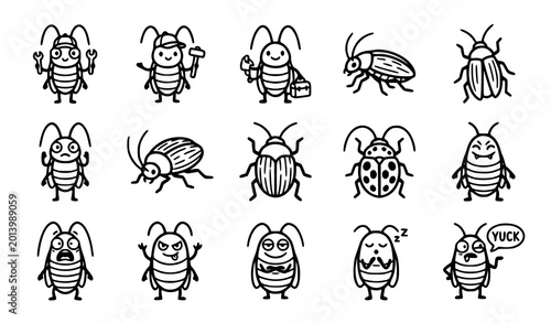 Bild auf Leinwand Cartoon beetle characters and emoticons