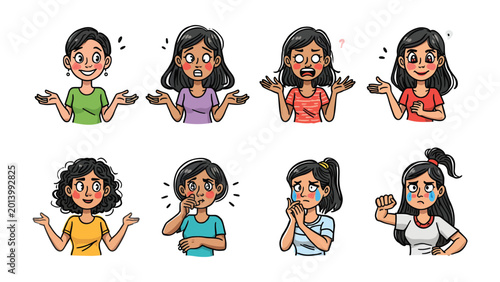 Bild auf Leinwand Expressing Feelings: A vibrant collection of emotive illustrations captures a spectrum of human expressions, each conveying a unique emotion
