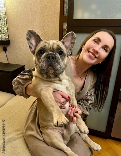 french bulldog and young woman