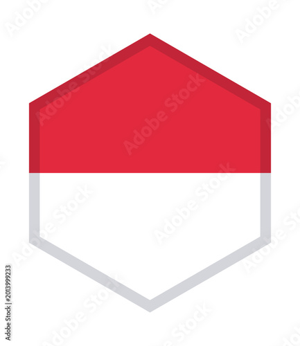 A hexagonal shape divided horizontally into red and white sections, resembling the Indonesian flag.