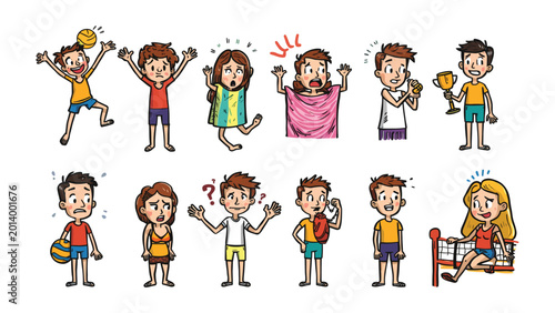 Canvas-taulu Emotions of People in Cartoon: a vibrant cartoon set capturing a spectrum of human emotion, from elation to bewilderment, illustrated in a fun and colorful way, creating visual storytelling