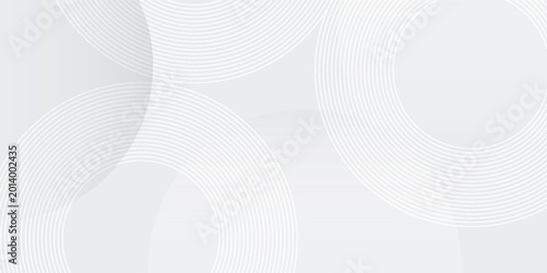 White geometric abstract background overlap layer on bright space with lines effect decoration. Modern graphic design element circles style concept for banner.