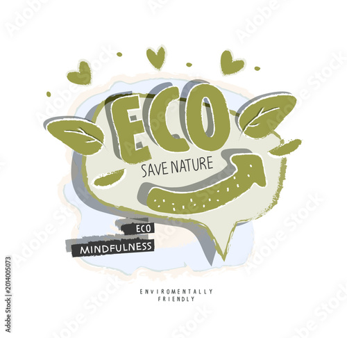 Foto Vector cartoon sketch of speach bubble with calling Eco for green environmental as a supporting nature sign