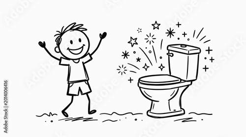 фотографія a cartoon boy celebrating next to toilet.