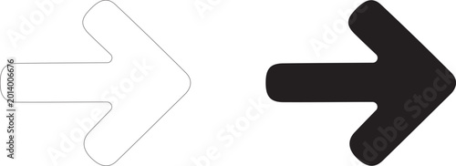 Right arrow icon, symbol of direction, next step, transition and navigation, vector icon in two styles: glyph and outline.
