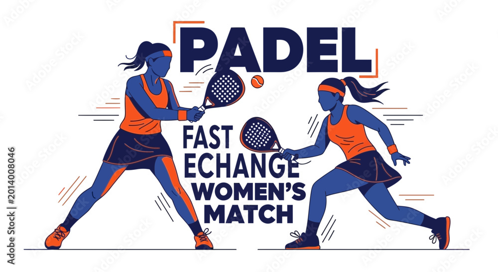 Fototapeta premium Dynamic Padel Action: Intense Women's Match Depicted in Modern Vector Illustration