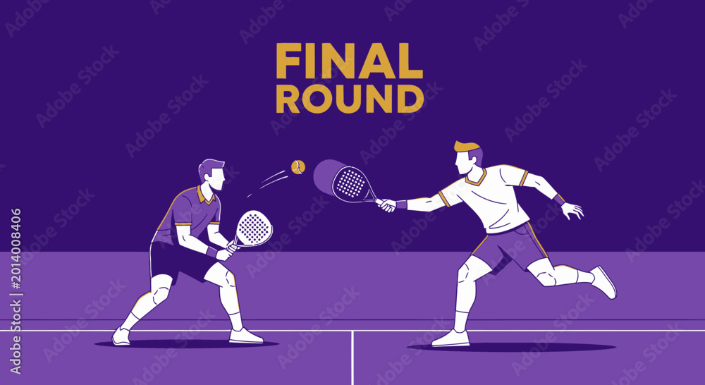 Fototapeta premium Dynamic Padel Final Match Illustration Depicting Intense Competition on a Vivid Purple Background