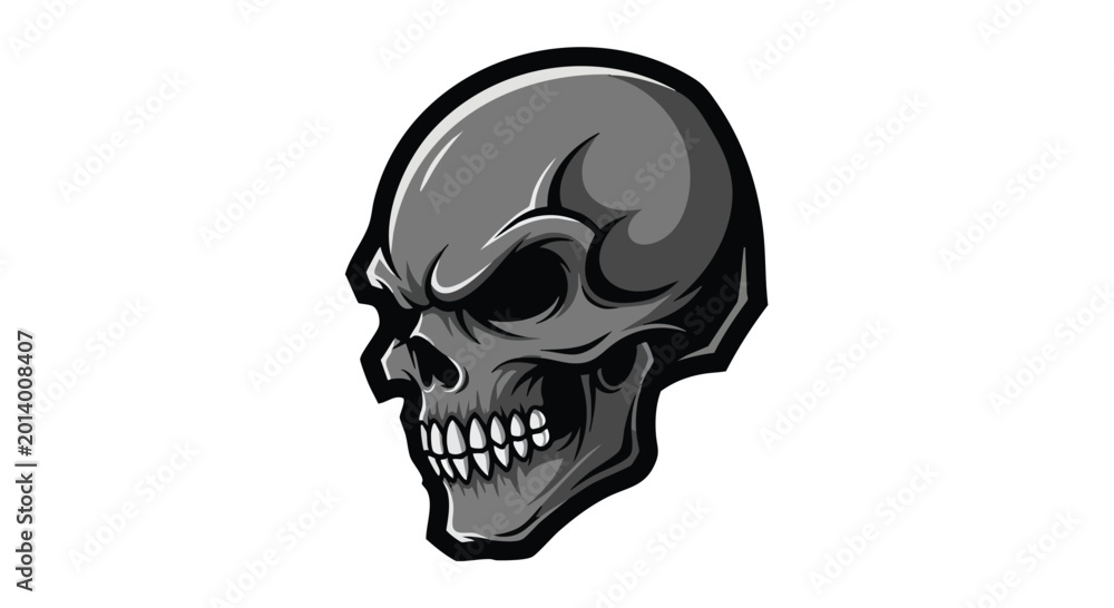 Fototapeta premium Gothic skull profile illustration with esport logo design in dark gray and black tones