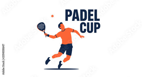 Dynamic Padel Cup Illustration Depicting Player Action with Vibrant Orange and Blue Design