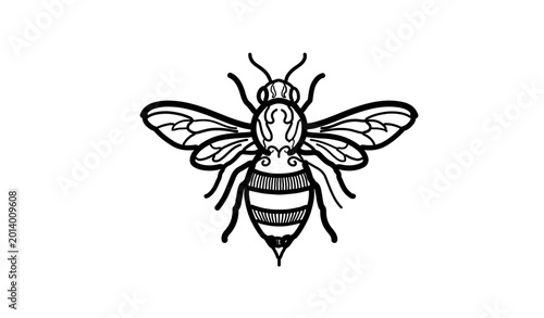 Foto Hand drawn honey bee vector illustration for vintage logo and nature design