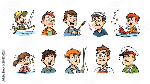 Принти на полотні A Spectrum of Emotions: An illustrated collage capturing a range of human feelings, from joy to sorrow, as expressed through various cartoon faces and situations