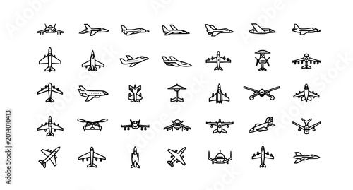 Canvastavla Hand drawn airplane doodle icon collection with military jets commercial aircraf