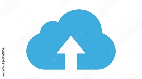 Obraz na płótnie Cloud storage upload icon with blue cloud and white arrow