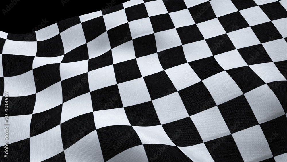 Obraz premium End race flag waving in wind isolated on black background