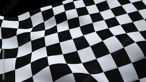 End race flag waving in wind isolated on black background