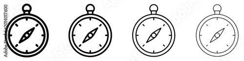 A set of compass line icons in four different stroke weights. Vector illustration for travel, navigation, and direction themes.