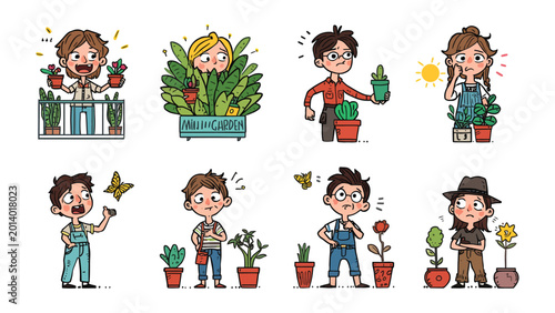 Foto Joy of Horticulture: A set of illustrations captures diverse individuals revelin