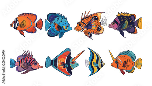 Φωτογραφία Exotic Fish Collection: A vibrant illustration showcasing a diverse array of stunning, colorful fish species, perfect for aquatic-themed projects and designs