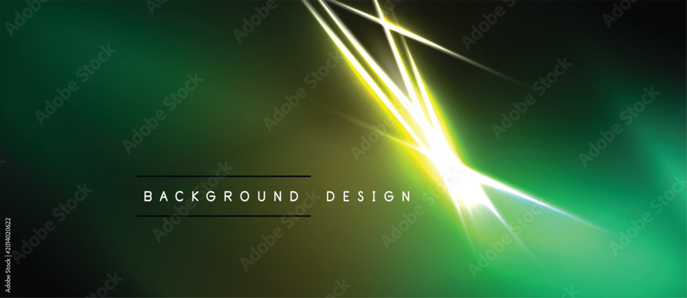 Naklejka premium Vibrant green background features bright yellow light streaks. Modern design element, perfect for digital projects. Simple, clean aesthetic.