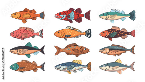 Cuadro en lienzo Colorful Aquatic Variety: A vibrant array of different fish species showcased, each with unique patterns and hues