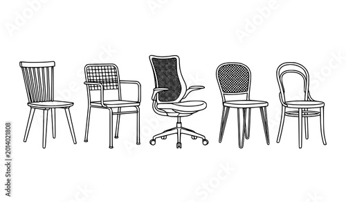 Bilde på lerret Furniture chair pattern row with different leg and back designs modern vector li