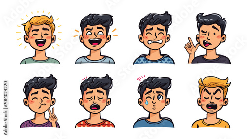 Tableau sur toile Diverse Emotional Expressions: A collection of stylized characters showcasing a range of human emotions, offering a glimpse into the complexities of human feelings
