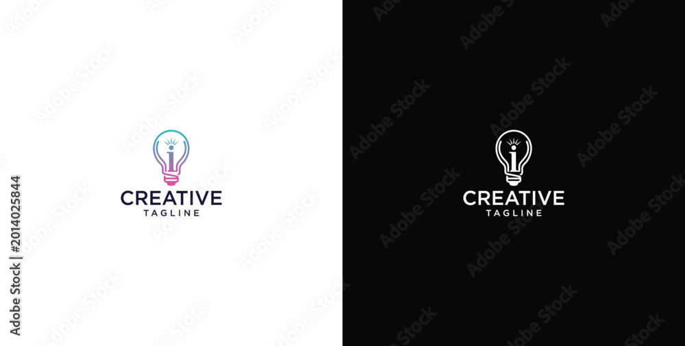 Fototapeta premium smart bulb tech logo design, creative idea, digital logo technology, initial logo design i