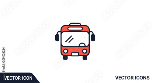 Photos Stylized red bus icon on a white background representing transportation