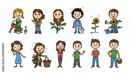 Canvastavla Cheerful Gardeners: A vibrant collection of animated characters, each embracing the joy of gardening, nurturing life with care, and cultivating happiness in every blossoming flower
