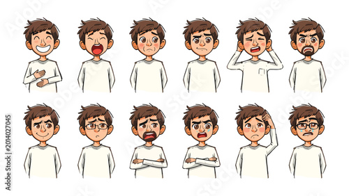 Valokuva Emotional Spectrum: A captivating collection of illustrated expressions, depicting a diverse range of feelings from elation to despair, offering a visual journey through the human experience