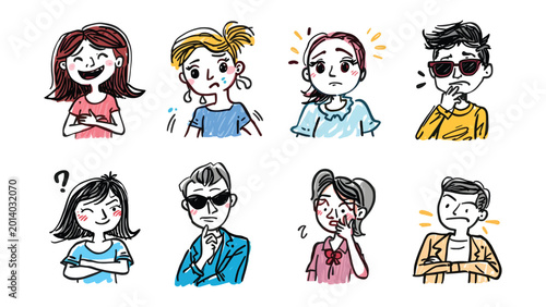 Quadro su tela Expressions of Feelings: A collection of diverse individuals, each portrayed through the language of facial expressions, encapsulates a spectrum of emotions