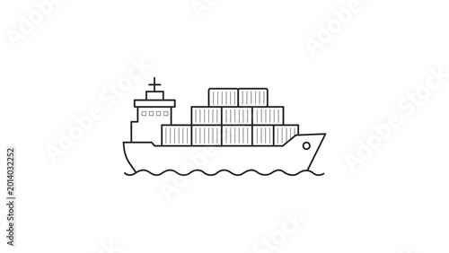Fotografie Scalable vector icon illustration of a heavy cargo container ship featuring an editable stroke for customizable line weight, ideal for professional shipping, logistics, and international trade