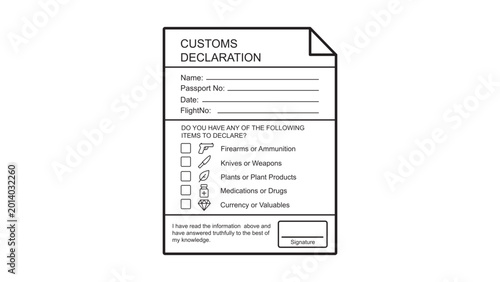 Foto Customs declaration form vector icon with editable stroke for international travel and immigration