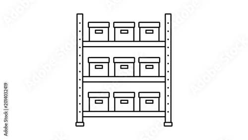 Schilderij op canvas Professional vector icon illustration of a warehouse stock shelf unit for inventory management and storage organization, designed with an editable stroke for customizable line thickness