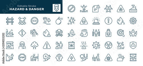 Foto Hazard and danger outline icons set