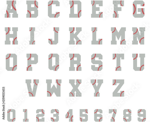 Baseball Stitch Alphabet SVG Bundle Letters Numbers Sport Clipart Font