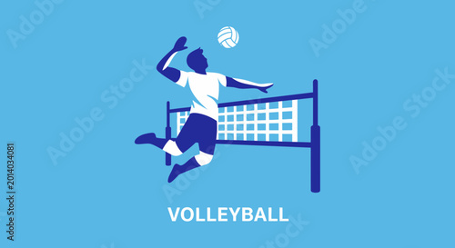 Dynamic Volleyball Player Spiking The Ball Over The Net in Energetic Illustration