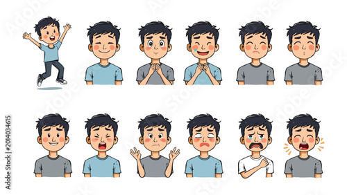 Canvas-taulu Character Emotion Illustration: A collection of expressions showcasing a diverse range of feelings from elation to despondency