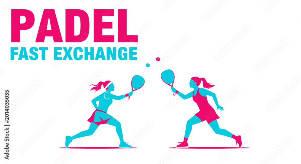 Obraz premium Dynamic Padel Silhouette: Fast Exchange Depicting Two Athletes in a Colorful Sporting Design