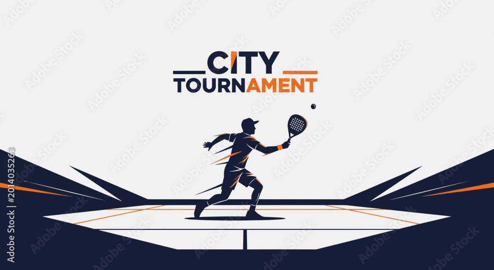 Fototapeta premium Dynamic Sport Action: City Tournament Illustration Featuring Padel Player and Modern Design