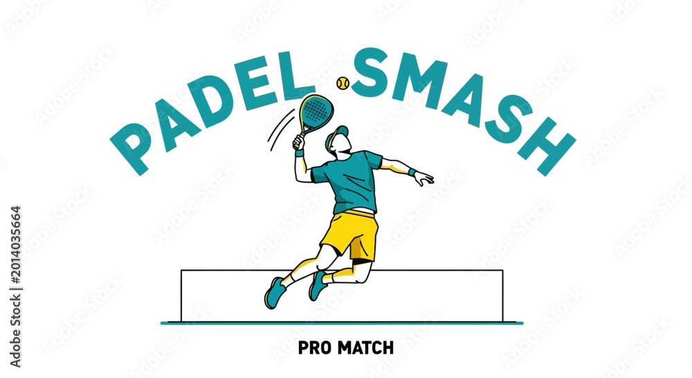 Fototapeta premium Dynamic Padel Smash Illustration Featuring An Athlete In Mid-Air, Pro Match Design