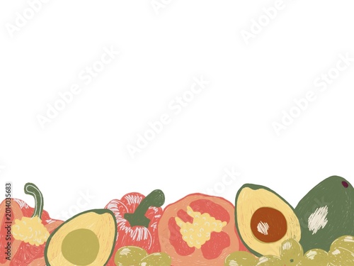 Healthy Food Border Frame with Avocado, Bell Pepper and Olives Illustration