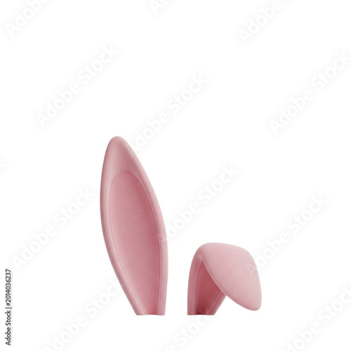 Two stylized, cartoonish, pastel pink bunny ears with a velvety texture peek from a pristine transparent background, a playful minimalist Easter composition
