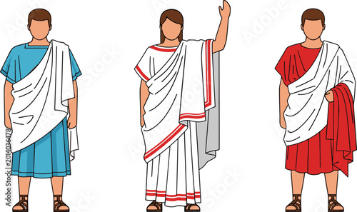 Cuadro en lienzo Ancient Roman Citizen and Senator Character Set Wearing Traditional Toga Outfits