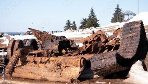 Quadro em tela the remains of a tank destroyed in the war in Ukraine