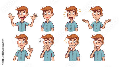 Fotografie Expression Spectrum: A vivid display of expressions conveys a spectrum of human feelings, showcasing the breadth and depth of emotions