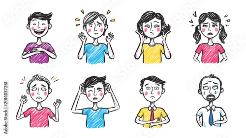 Canvas Print Human Emotions in Focus: A vivid portrayal of diverse emotions through an array of cartoon characters, each embodying a unique state of mind, from joy to sorrow